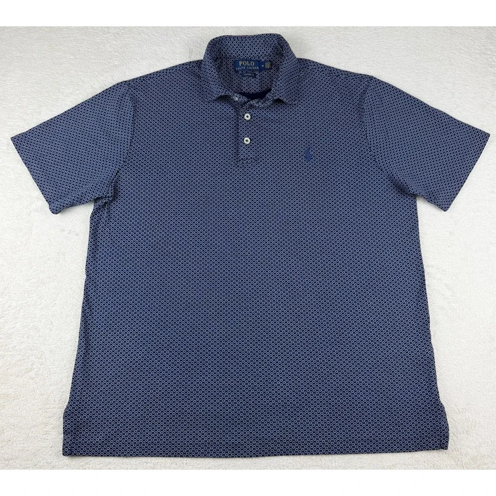 Polo Ralph Lauren‎ Shirt Mens Medium Blue AOP Circle Print Custom Classic Fit